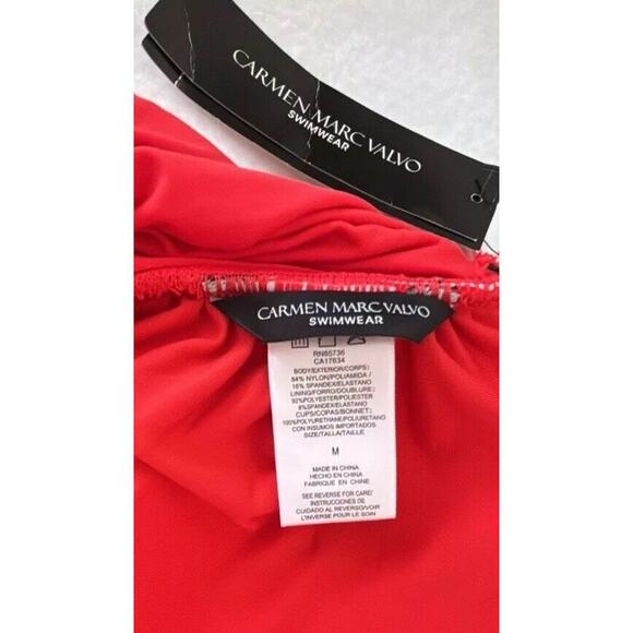 Carmen Marc Valvo Tankini Top Women's M Coral Bandeau Back-Tie Ruche Sides (f1) - Picture 4 of 5